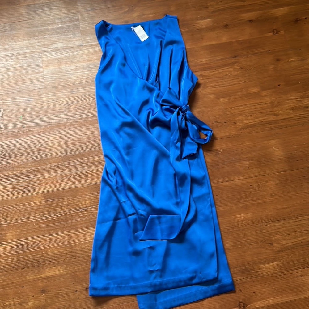 Gap Blue Satin Wrap Dress